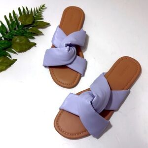 Old Navy Womenβs Size 8.5 Purple and Tan Slide Sandals with Knotted Strap